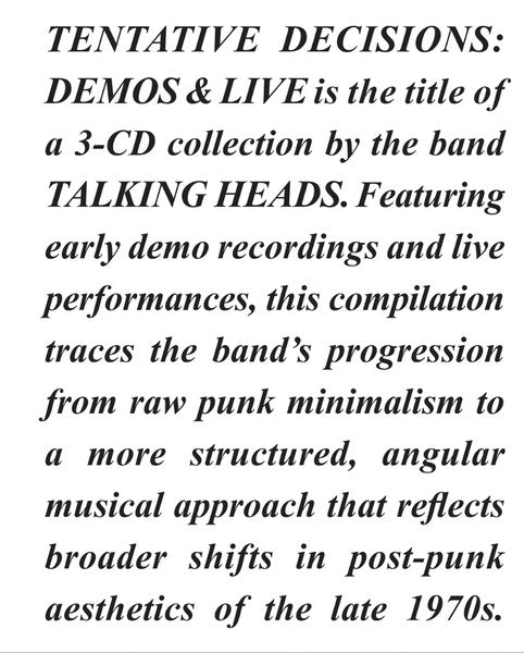 Album art for Talking Heads - Tentative Decisions: Demos & Live