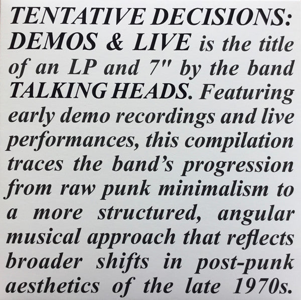 Album art for Talking Heads - Tentative Decisions: Demos & Live